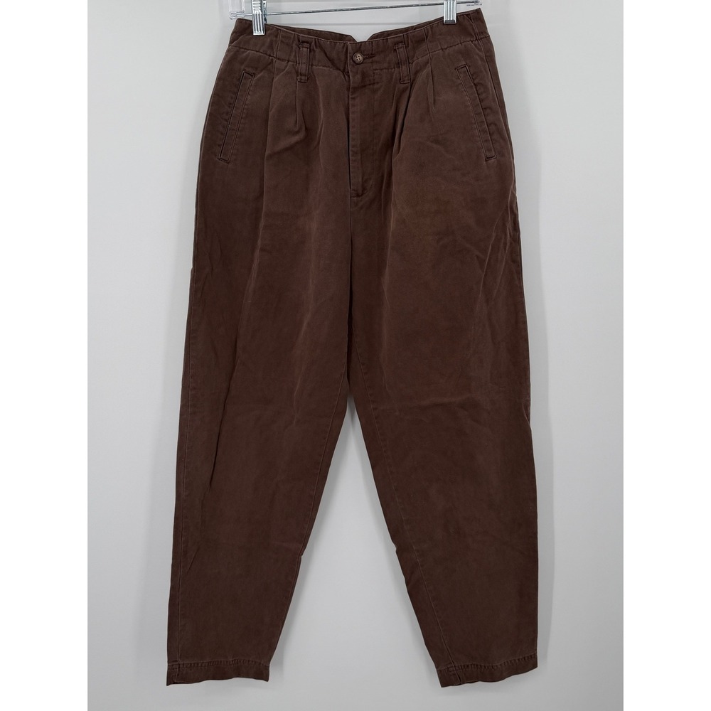 Pasta Vintage Brown Pleated Trousers High Waisted Cotton Tapered Pants Size 10